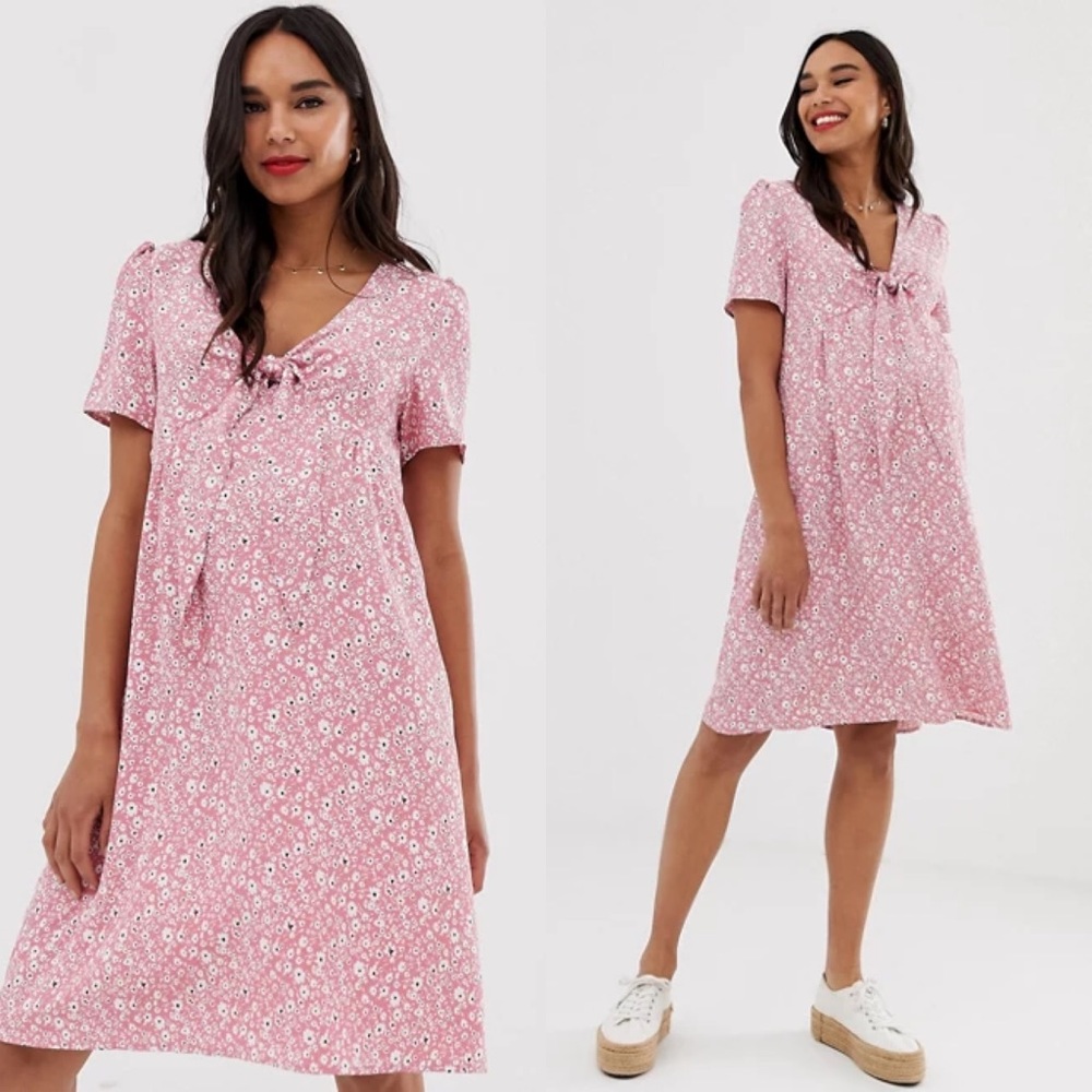 Glamorous Bloom Pink Ditsy Floral Tie Front Dress